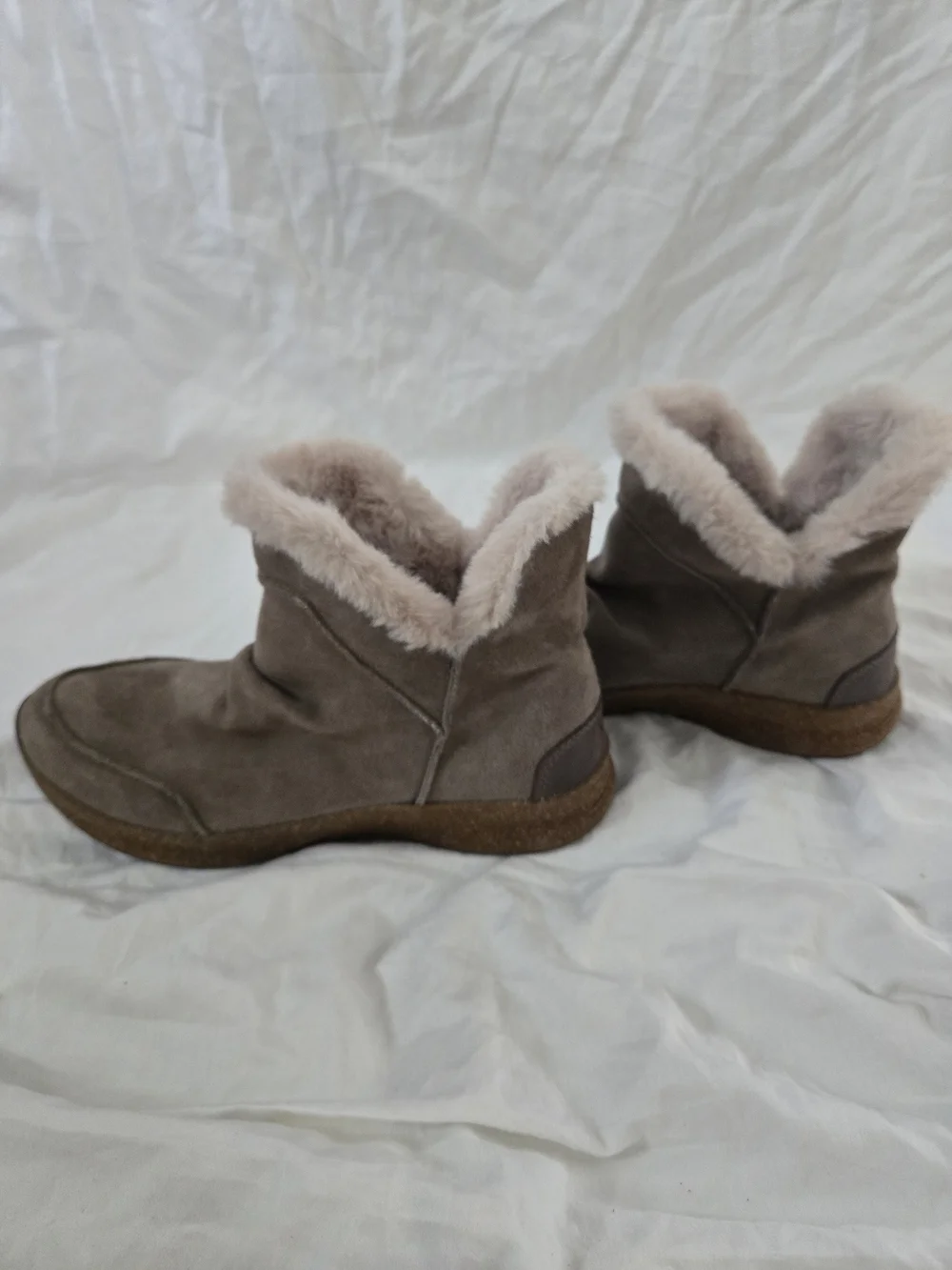 Taos Footwear Taupe Suede Faux-Fur Cuff Ankle Boots